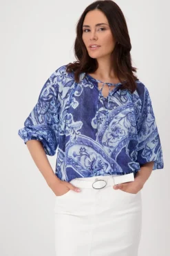 Monari Blusen*409755 navy blue gemustert