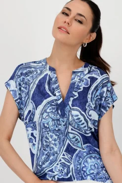 Monari Blusen*409756 navy blue gemustert