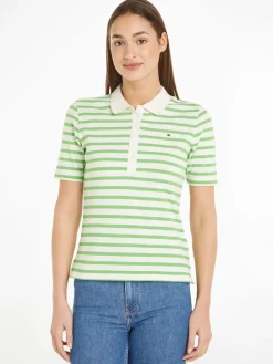 Tommy Hilfiger Shirts*1985 REG PIQUE STRIPE POLO SS breton stp w white- spring lime