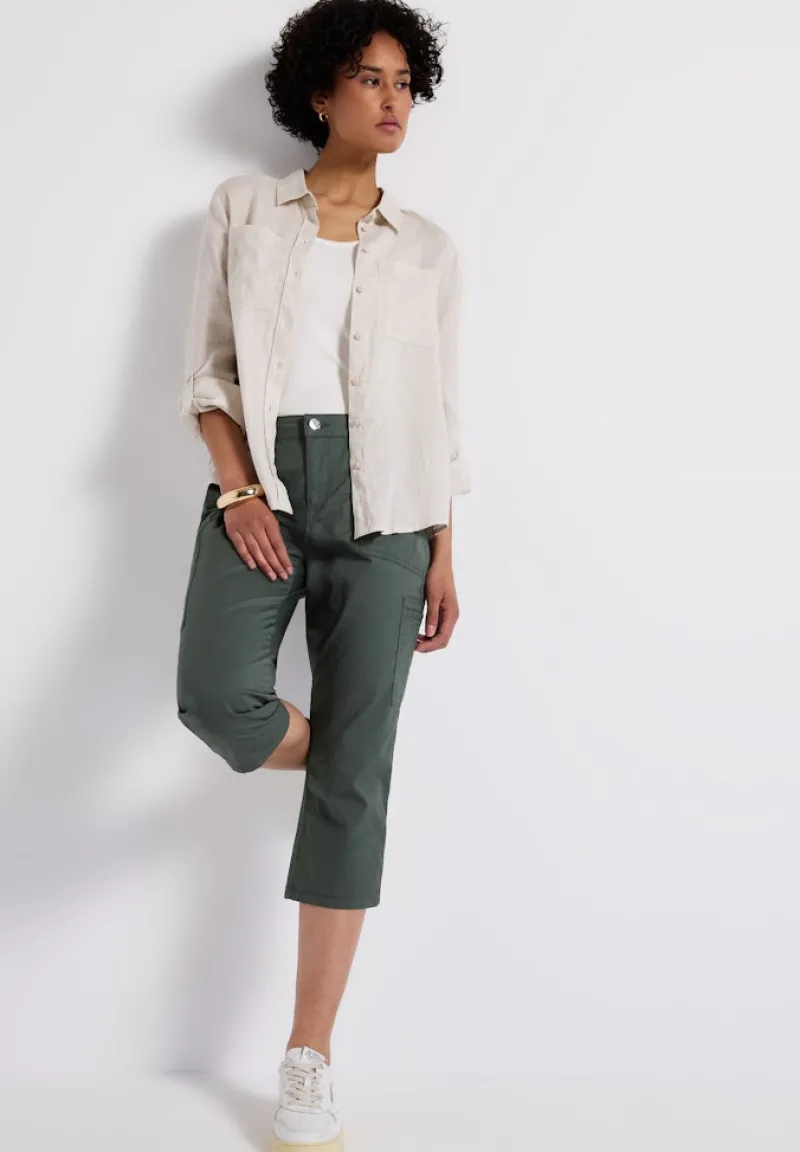 Street One Shorts*3/4 Satin Hose mit Taschen marshy green