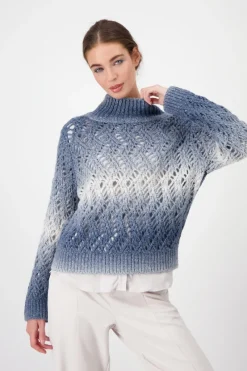 Monari Pullover & Sweatshirts*Ajour Pullover mit Lurex smokey blue gemustert