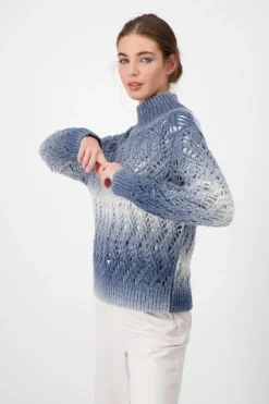 Monari Pullover & Sweatshirts*Ajour Pullover mit Lurex smokey blue gemustert