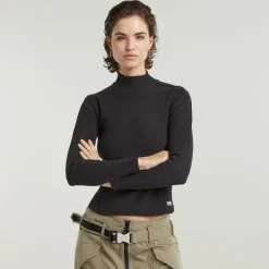 G-star Raw Shirts*Asymmetric zip cropped slim mock ls wmn dk black