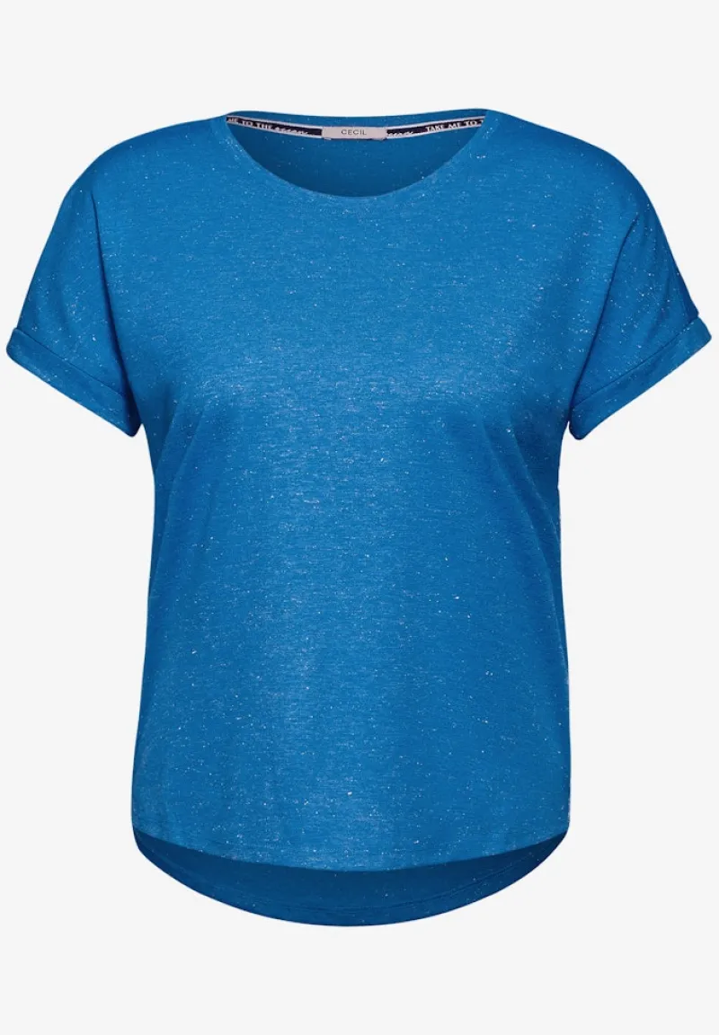 Cecil Shirts*Basic Glitzer T-Shirt azure blue melange