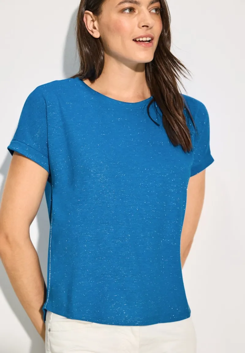 Cecil Shirts*Basic Glitzer T-Shirt azure blue melange