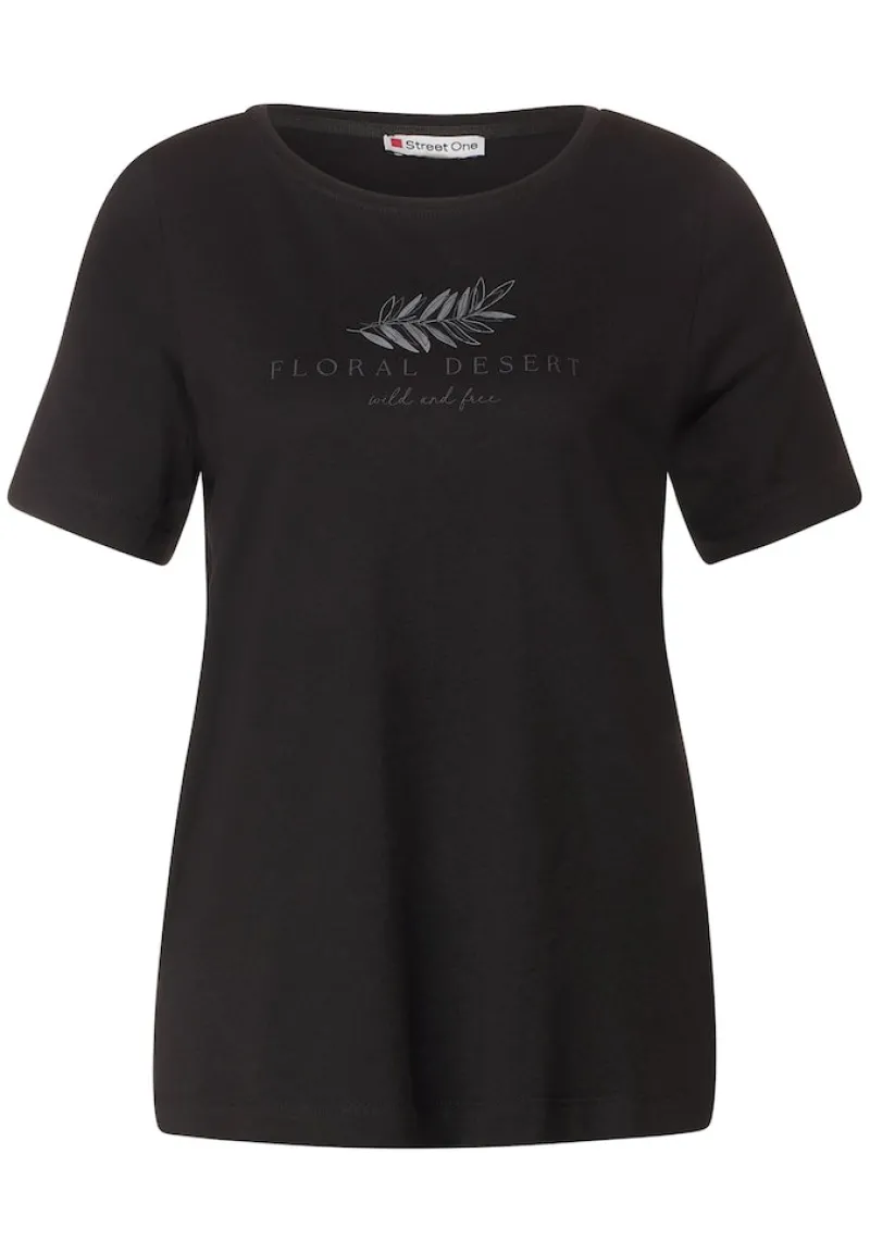 Street One Shirts*Basic Partprint T-Shirt Black