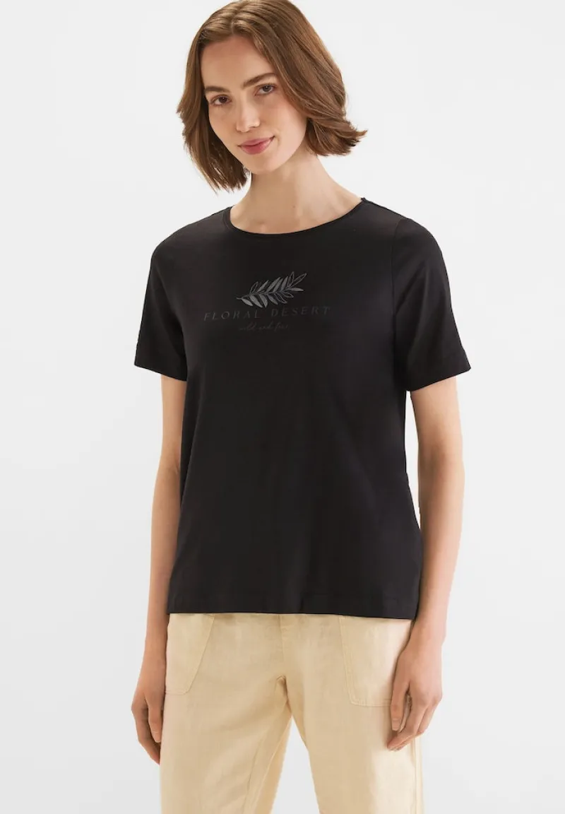 Street One Shirts*Basic Partprint T-Shirt Black
