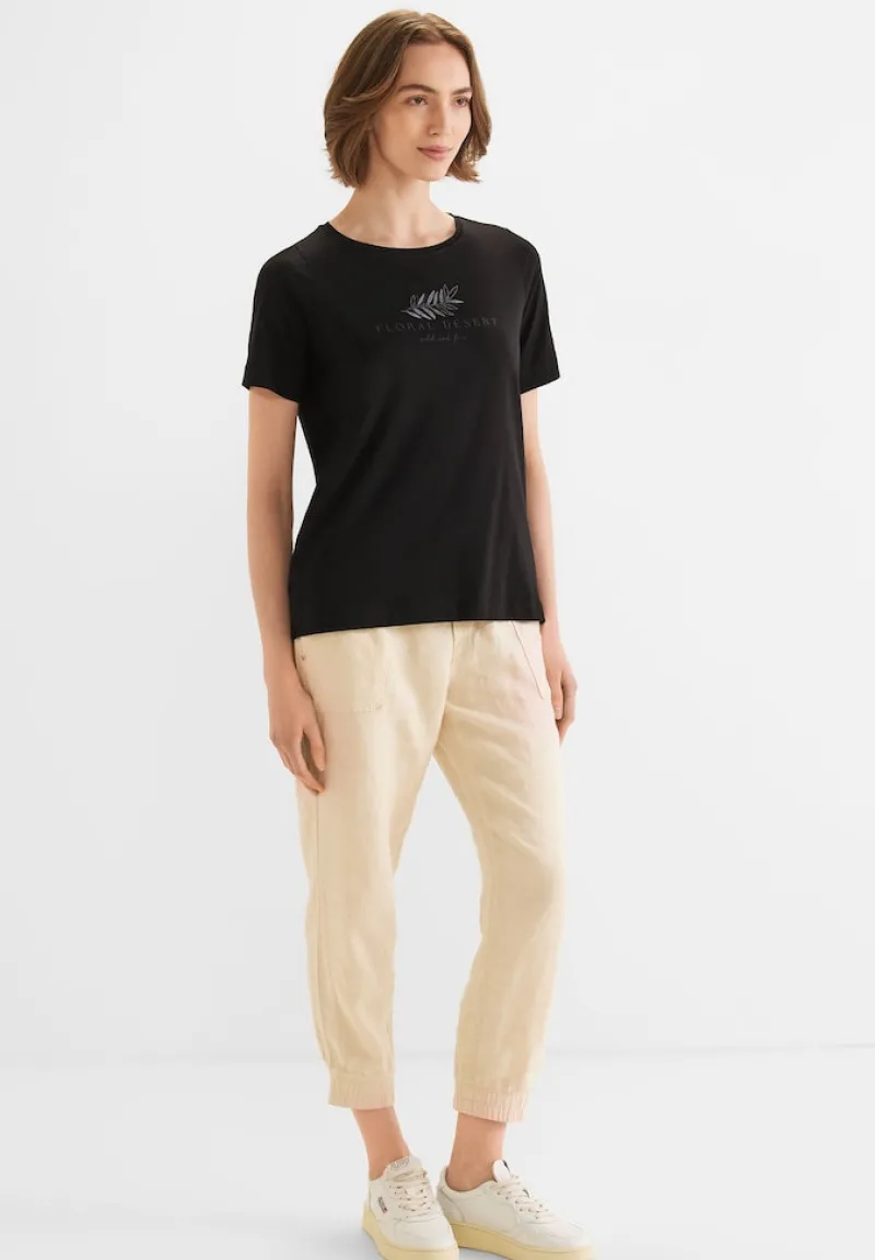 Street One Shirts*Basic Partprint T-Shirt Black