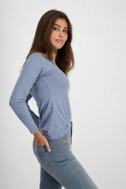 Monari Shirts*Basic Shirt mit Glanznaht smokey blue
