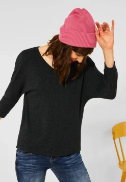 Street One Shirts*Basic Shirt mit Raffung anthracite melange