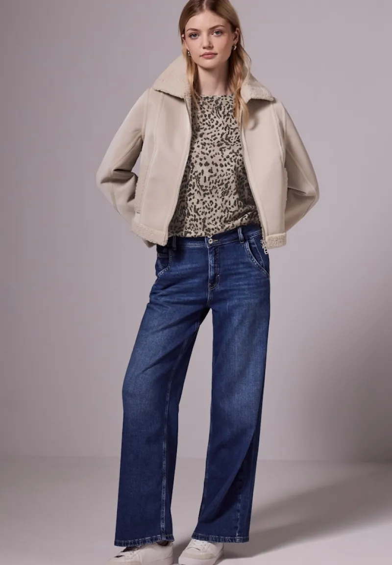 STREET ONE STUDIO Shirts*Basic T-Shirt mit Leo-Muster creamy brown