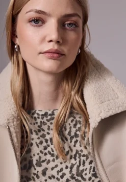 STREET ONE STUDIO Shirts*Basic T-Shirt mit Leo-Muster creamy brown