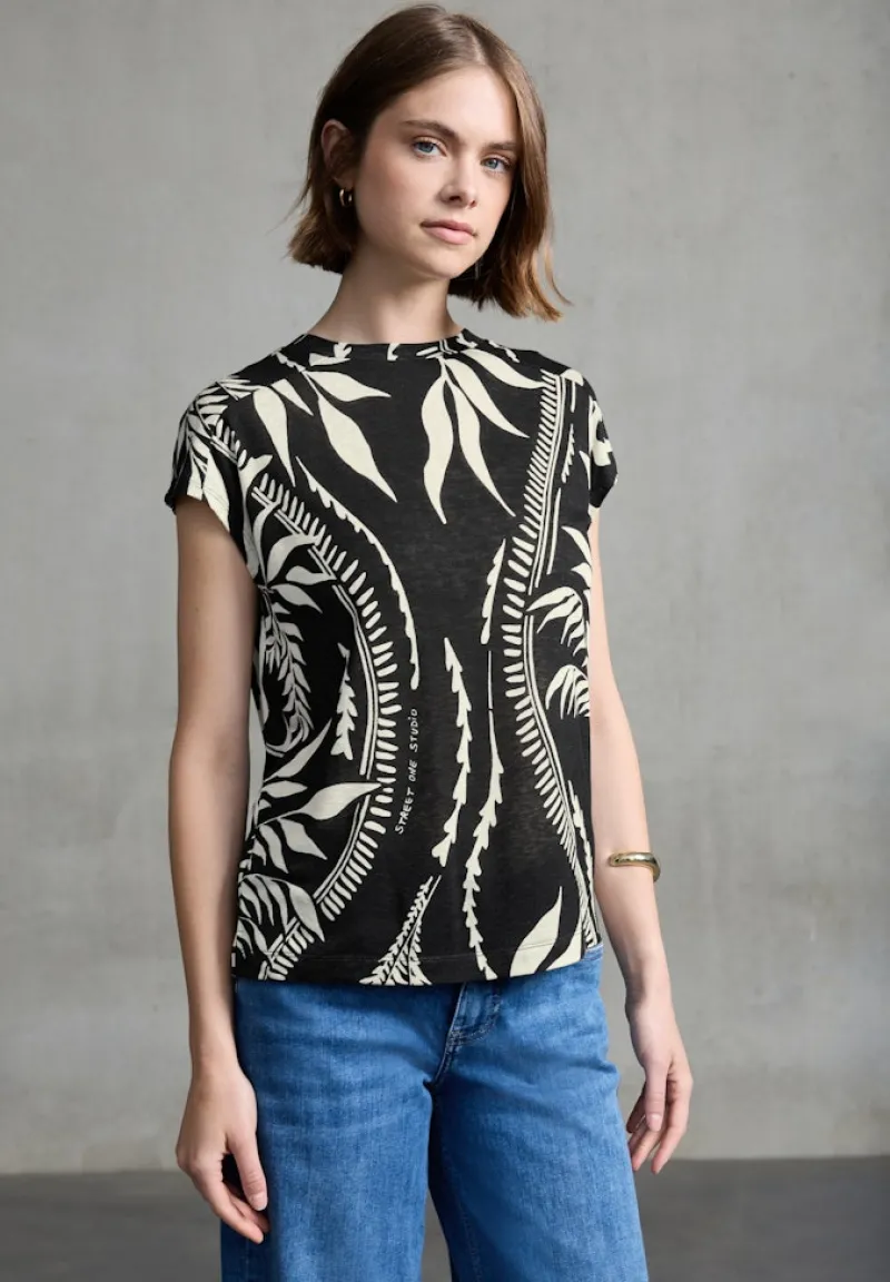 STREET ONE STUDIO Shirts*Bedrucktes Leinen-Look Shirt Black