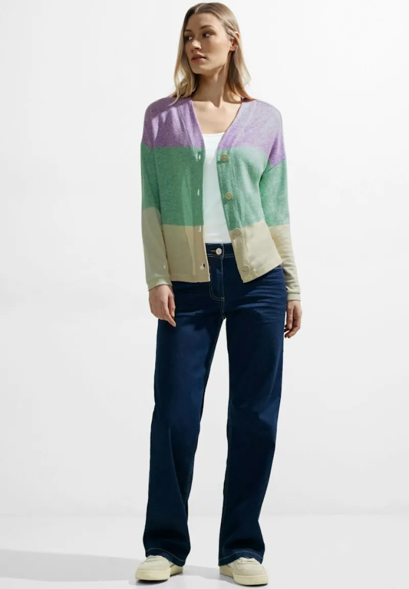 Cecil Pullover & Sweatshirts*Blockstreifen Strickjacke celery green melange