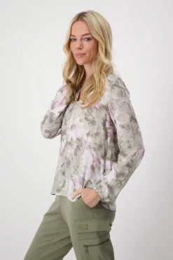 Monari Blusen*Blumen Bluse sage gemustert