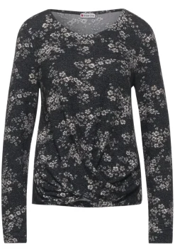 Street One Shirts*Blumen-Shirt mit Knoten Black