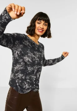 Street One Shirts*Blumen-Shirt mit Knoten Black