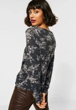 Street One Shirts*Blumen-Shirt mit Knoten Black