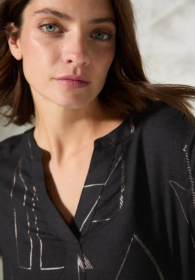 Cecil Blusen*Bluse mit Folienprint black melange