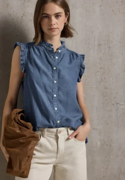 STREET ONE STUDIO Blusen*Bluse mit Rüschendetails medium blue soft washed