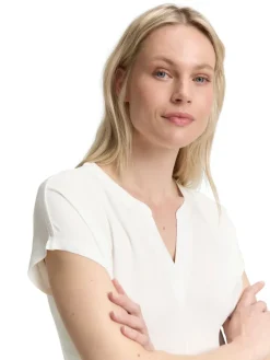 Tom Tailor Blusen*Blusenshirt im Material-Mix whisper white