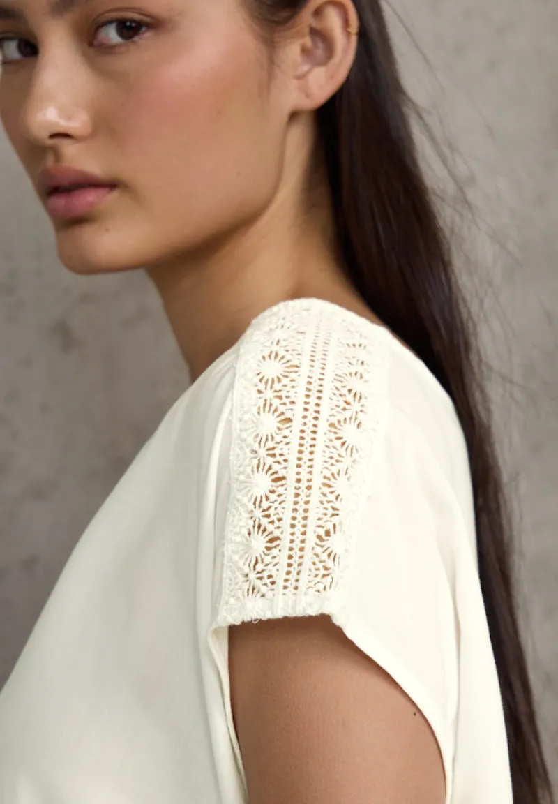 STREET ONE STUDIO Blusen*Blusenshirt mit Spitze off white