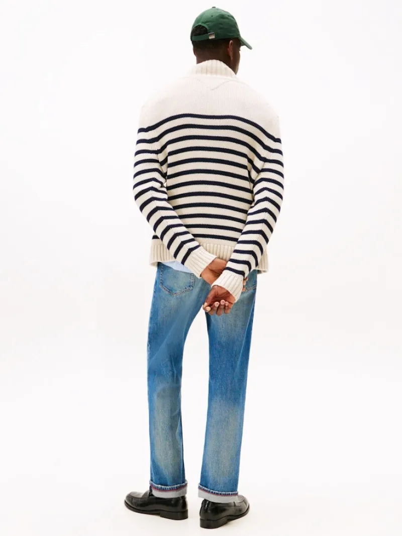 Tommy Hilfiger Pullover & Sweatshirts|Big Boys*BRETON COTTON STRIPE MOCK NECK oatmilk htr-desert sky