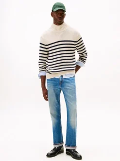 Tommy Hilfiger Pullover & Sweatshirts|Big Boys*BRETON COTTON STRIPE MOCK NECK oatmilk htr-desert sky