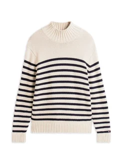 Tommy Hilfiger Pullover & Sweatshirts|Big Boys*BRETON COTTON STRIPE MOCK NECK oatmilk htr-desert sky