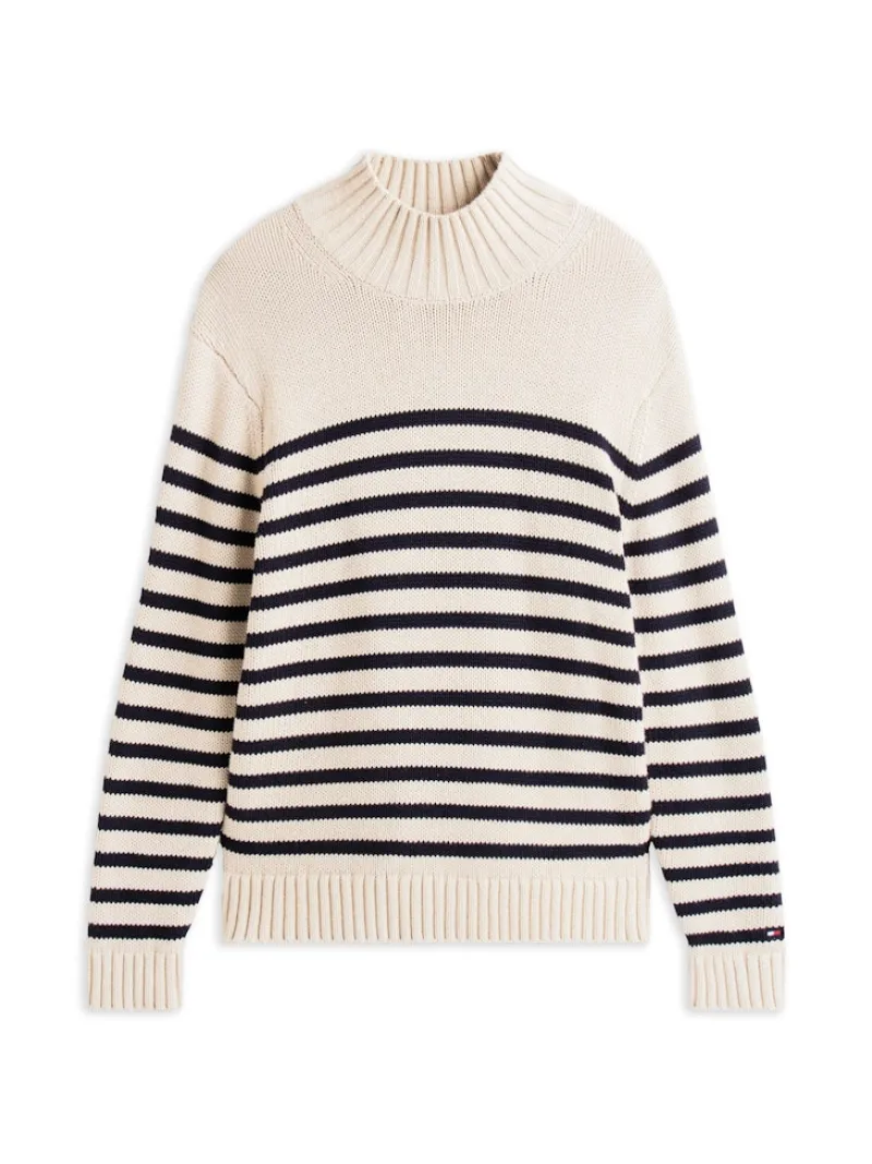 Tommy Hilfiger Pullover & Sweatshirts|Big Boys*BRETON COTTON STRIPE MOCK NECK oatmilk htr-desert sky