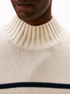 Tommy Hilfiger Pullover & Sweatshirts|Big Boys*BRETON COTTON STRIPE MOCK NECK oatmilk htr-desert sky