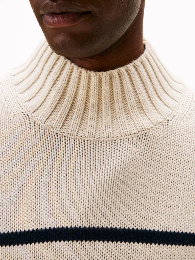 Tommy Hilfiger Pullover & Sweatshirts|Big Boys*BRETON COTTON STRIPE MOCK NECK oatmilk htr-desert sky