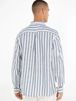 Tommy Hilfiger Hemden*BRETON LINEN STRIPE CF SHIRT optic white - carbon navy