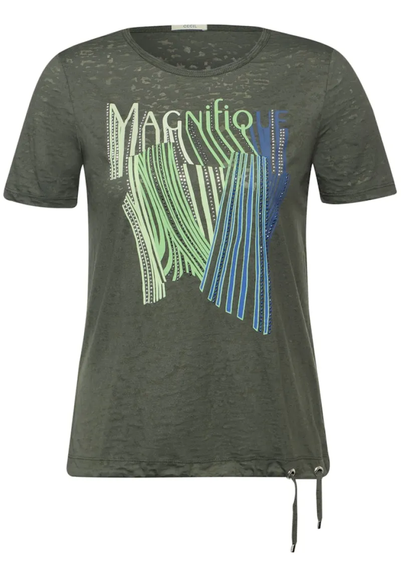 Cecil Shirts*Burn Out T-Shirt mit Print cool khaki