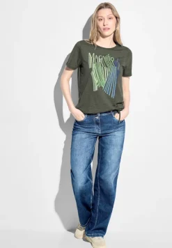 Cecil Shirts*Burn Out T-Shirt mit Print cool khaki