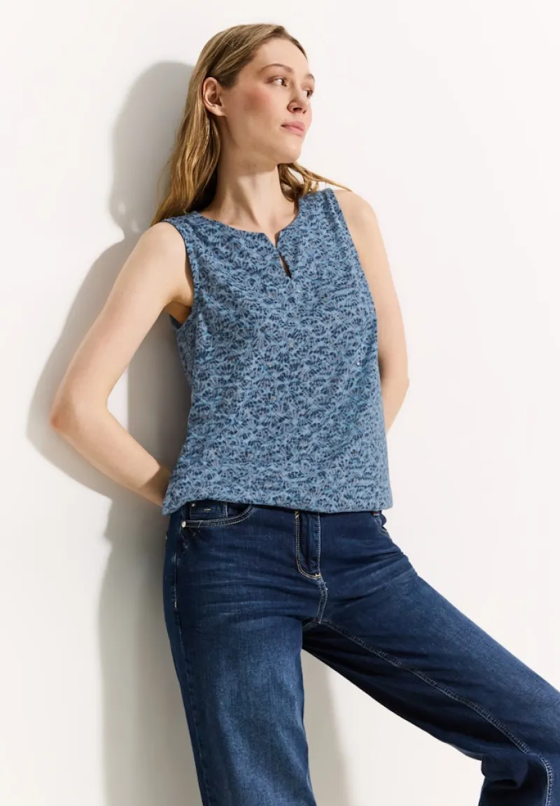 Cecil Shirts*Burn-Out Print Top easy blue