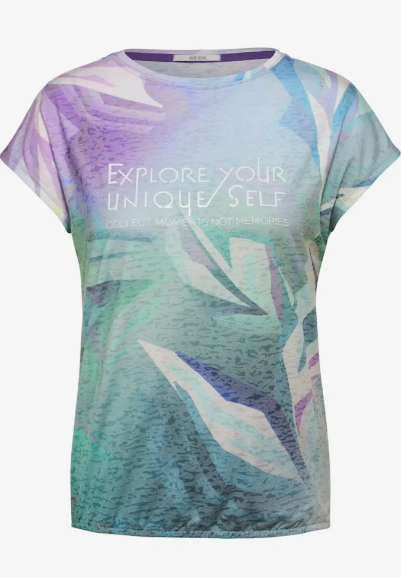 Cecil Shirts*Burn-Out T-Shirt mit Print fir green