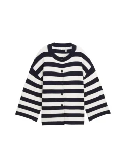 Tom Tailor Pullover & Sweatshirts*Cardigan mit Streifenmuster navy offwhite block stripe