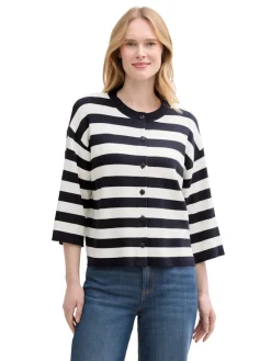 Tom Tailor Pullover & Sweatshirts*Cardigan mit Streifenmuster navy offwhite block stripe