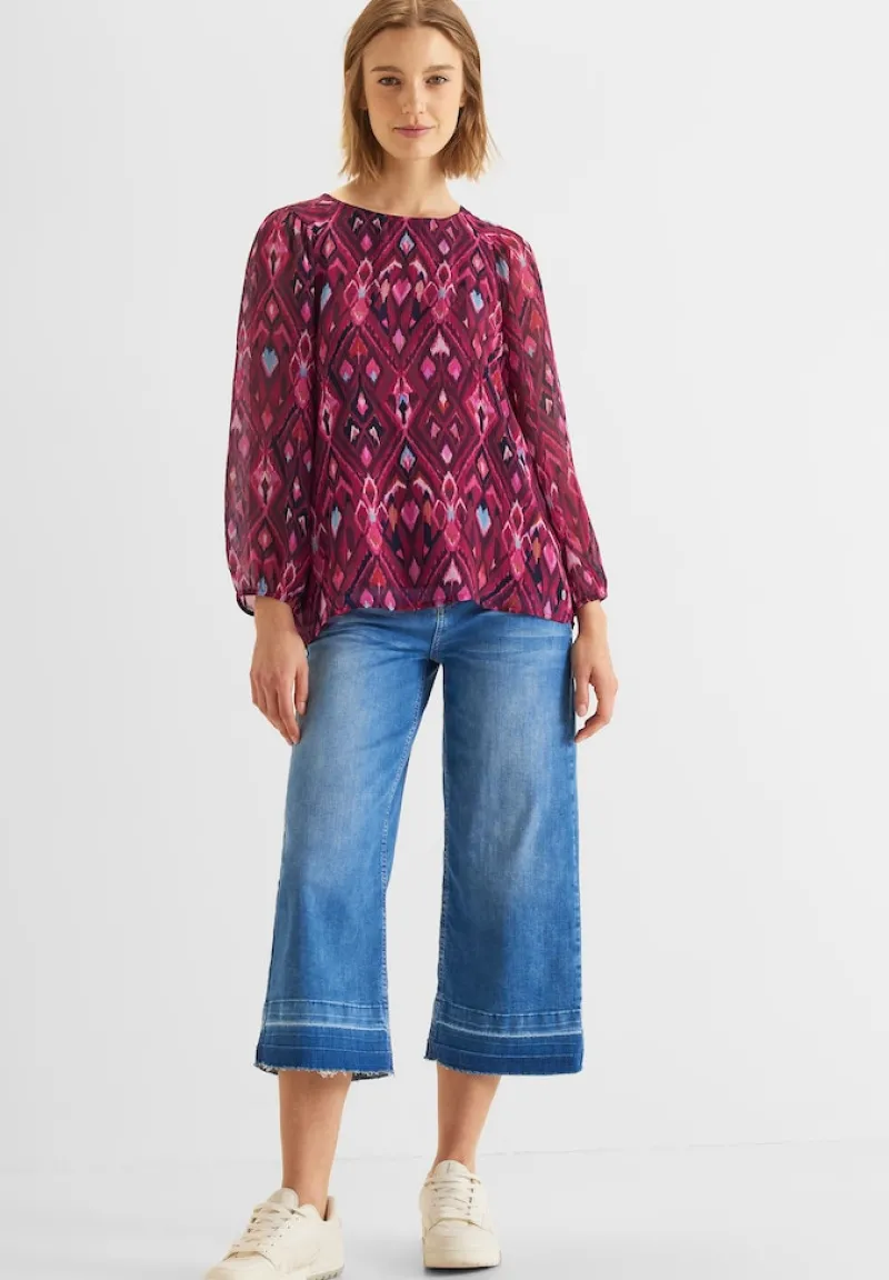 Street One Blusen*Chiffonbluse mit Ikat-Print tamed berry