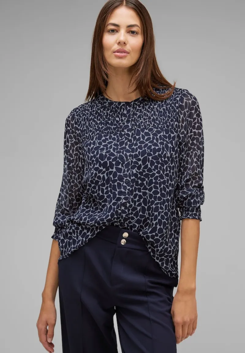 Street One Blusen*Chiffonbluse mit Print deep blue