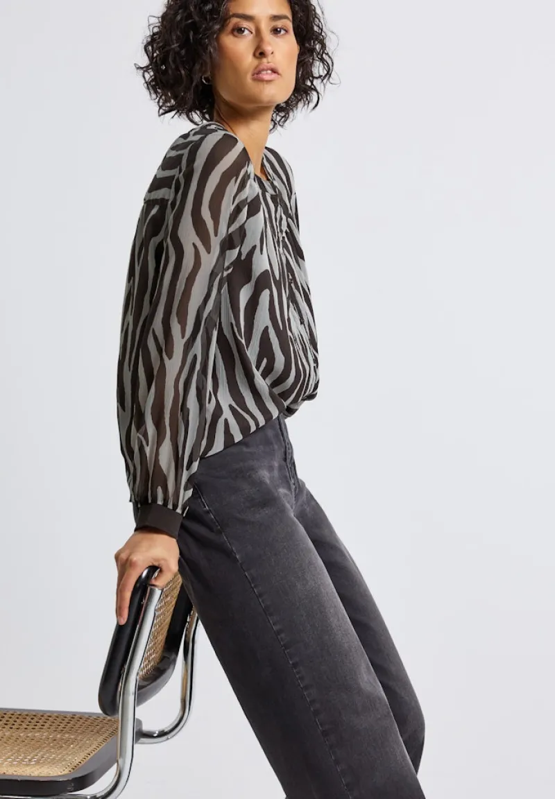 Street One Blusen*Chiffonbluse mit Zebra Print deep roast brown