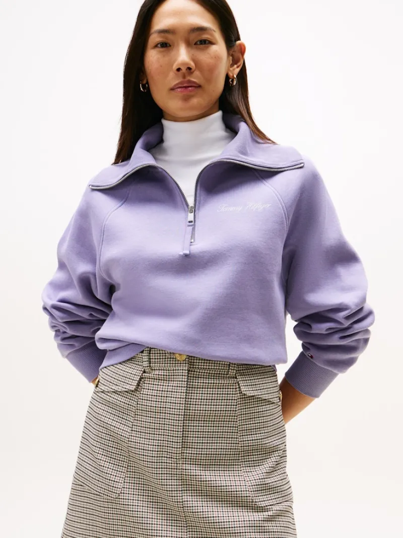 Tommy Hilfiger Pullover & Sweatshirts*CLASSIC SCRIPT FLEECE HALF-ZIP lavender ash