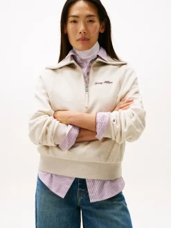 Tommy Hilfiger Pullover & Sweatshirts*CLASSIC SCRIPT FLEECE HALF-ZIP heather oatmilk