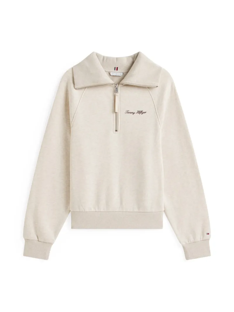 Tommy Hilfiger Pullover & Sweatshirts*CLASSIC SCRIPT FLEECE HALF-ZIP heather oatmilk
