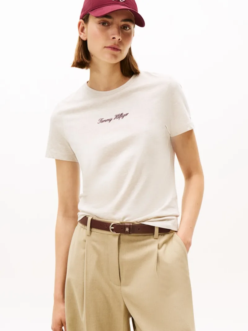 Tommy Hilfiger Shirts*CLASSIC SCRIPT REG SS TEE heather oatmilk