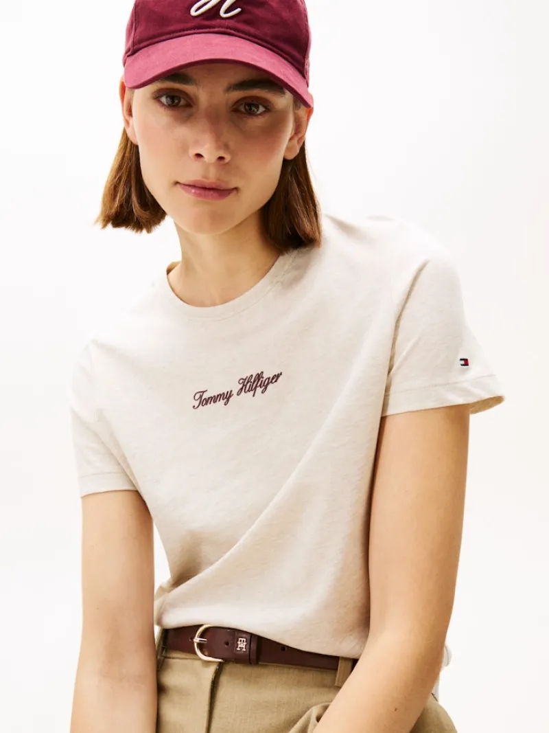 Tommy Hilfiger Shirts*CLASSIC SCRIPT REG SS TEE heather oatmilk