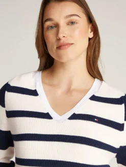 Tommy Hilfiger Pullover & Sweatshirts*CO CARDI FINE GG LS V-NK SWT ivory petal-dark night navy stp