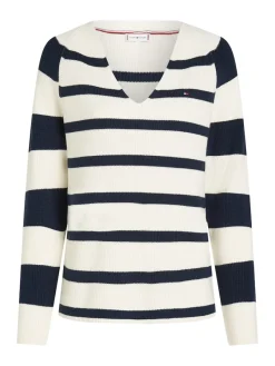 Tommy Hilfiger Pullover & Sweatshirts*CO CARDI FINE GG LS V-NK SWT ivory petal-dark night navy stp