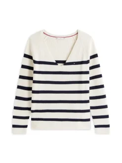 Tommy Hilfiger Pullover & Sweatshirts*CO CARDI FINE GG LS V-NK SWT ivory petal-dark night navy stp